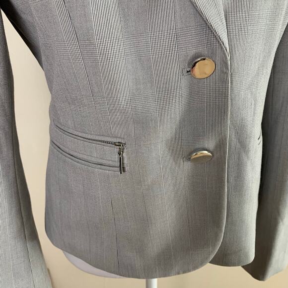 Calvin Klein Siz 6 Single Breasted Blazer Jacket Glen Plaid Gray Career Acadamia - Picture 5 of 9